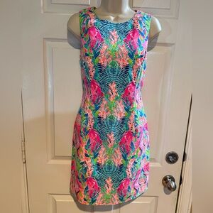 NWOT Lilly Pulitzer shift dress size 6 pink blue fish and coral print tassel zip